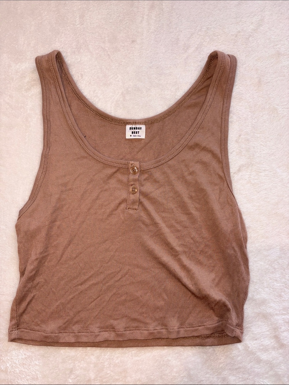 Sunday Best Tan Ribbed Henley Crop Tank